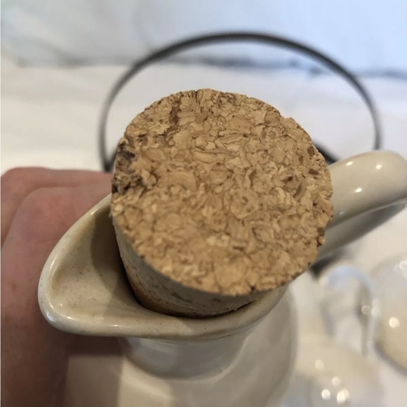 Set of Pottery Barn Oil & Vinegar Cruets, 4 Dipping Plates and Metal Caddy - Picture 9 of 13